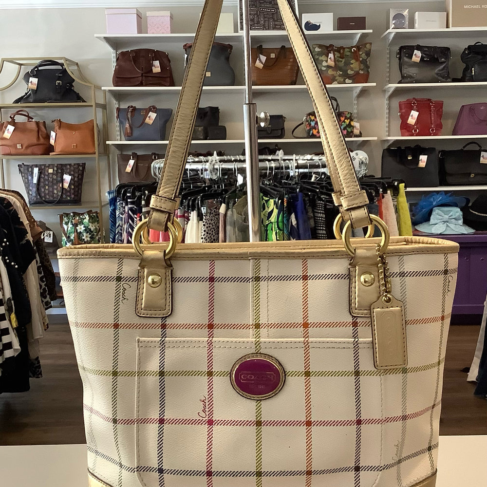 Coach White Plaid heritage Tat-Tersal Bag