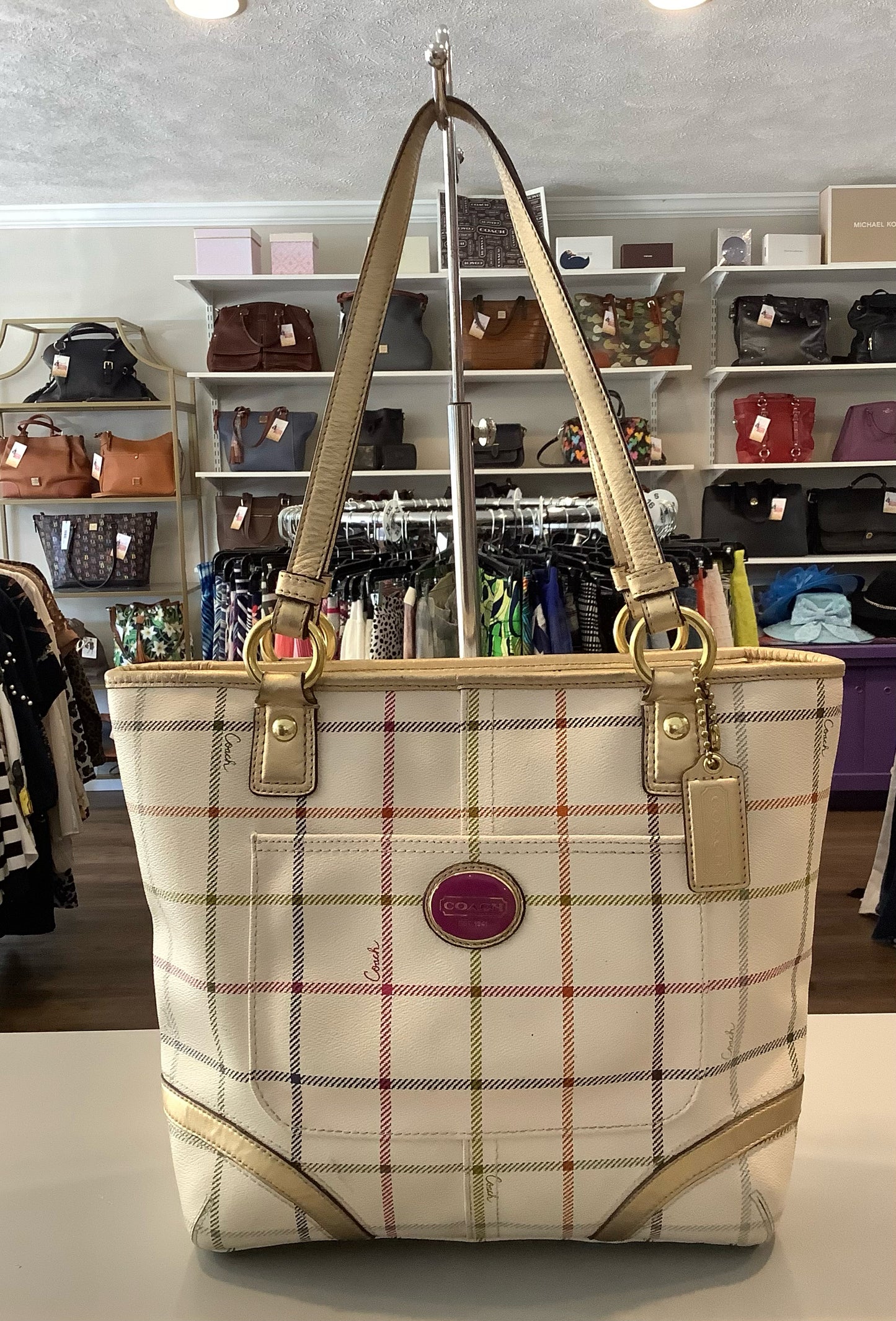 Coach White Plaid heritage Tat-Tersal Bag