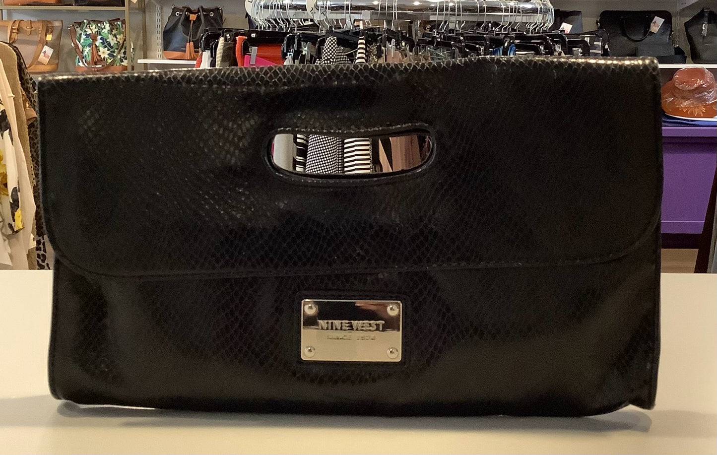 Nine West Black Snakeskin Clutch