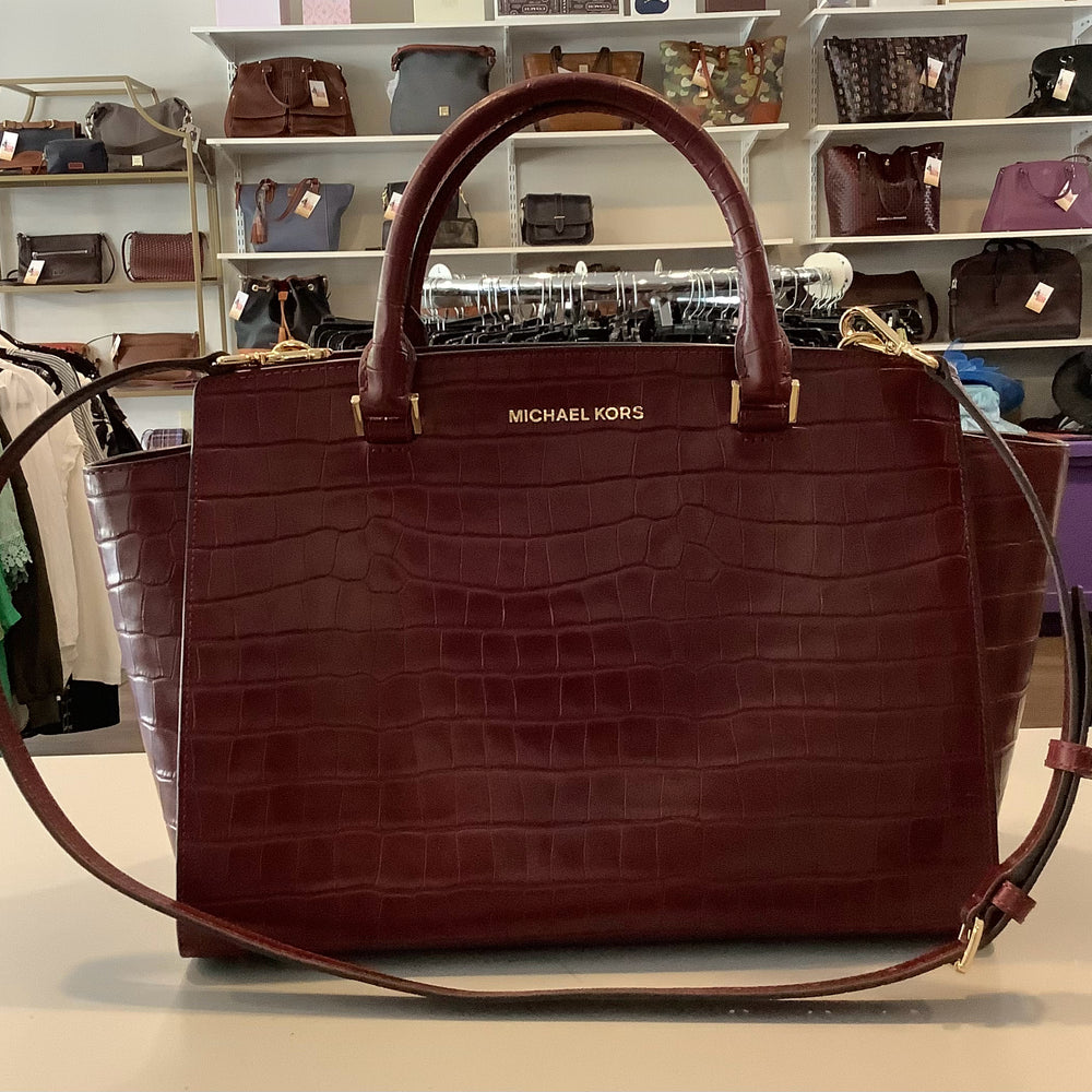 
                      
                        Michael Kors  Burgundy Embossed Leather Selma Large Handbag
                      
                    