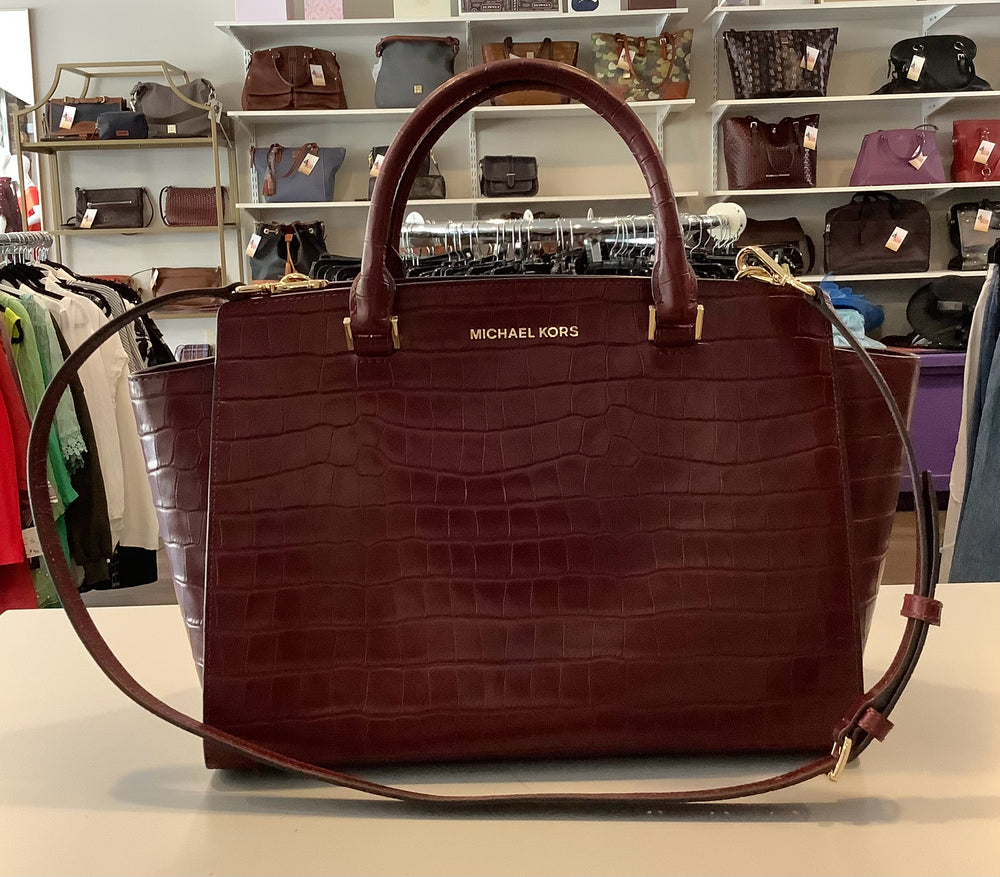 Michael Kors  Burgundy Embossed Leather Selma Large Handbag