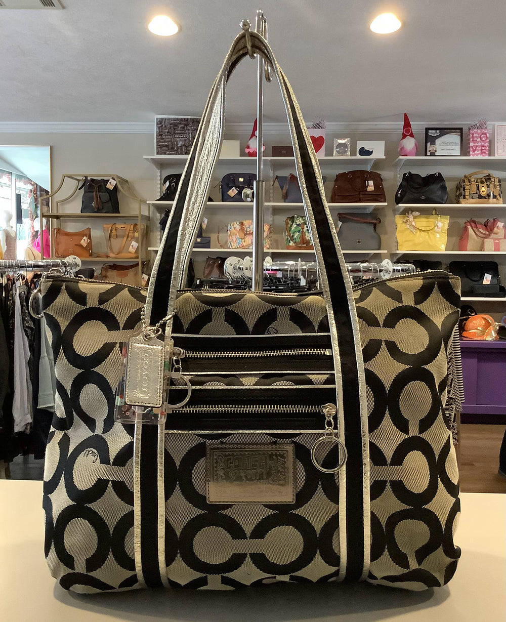 Coach Poppy Art Glam Gray & Black Tote Bag