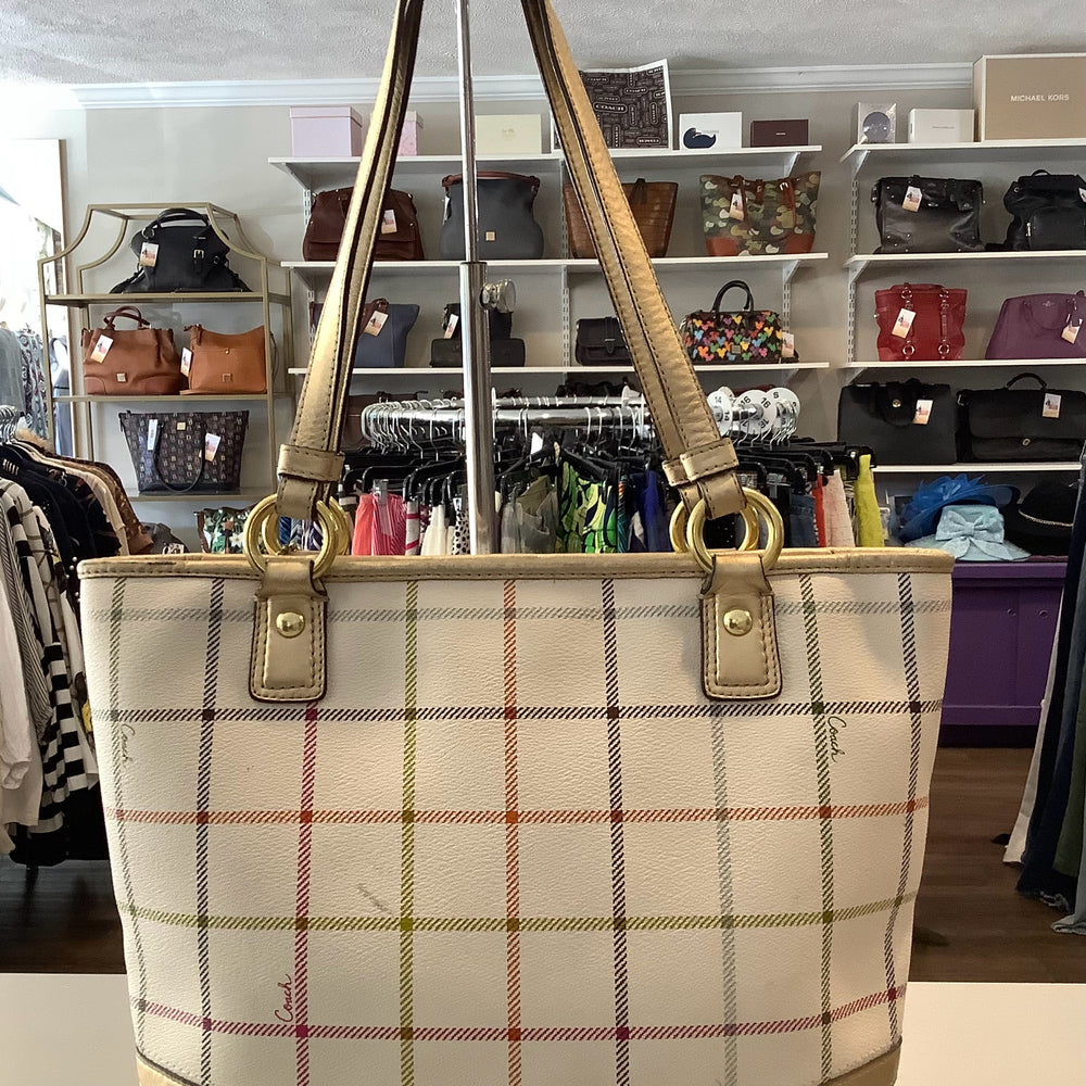 Coach White Plaid heritage Tat-Tersal Bag