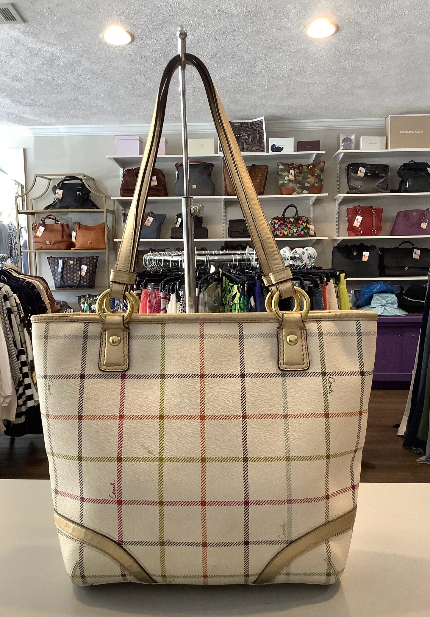 Coach White Plaid heritage Tat-Tersal Bag